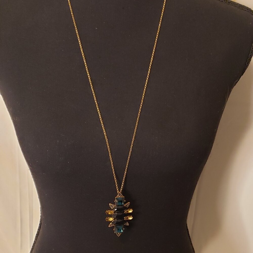 VTG J Crew Necklace with Crystal Rhinestone Pendant ang Gold tone